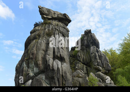 Rock formation Externsteine, Horn-Bad Meinberg, Teutoburg Forest, North Rhine-Westphalia, Germany Stock Photo