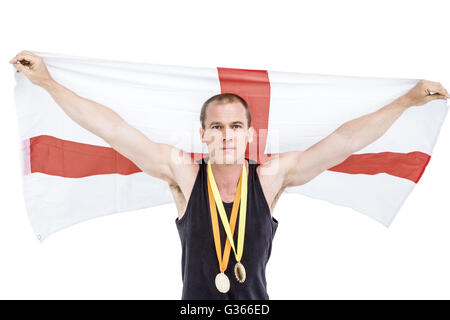 Athlete with olympic gold medal around his neck Stock Photo