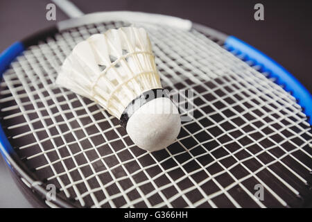 Close up of shuttlecock and badminton racket Stock Photo