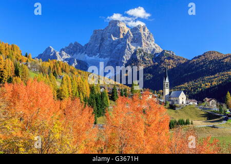 Autumn colors frames Mount Pelmo surrounded by woods Selva of Cadore Val Fiorentina Belluno Dolomites Veneto Italy Europe Stock Photo