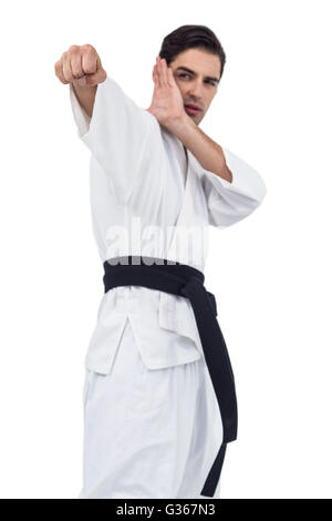 Fighter performing karate stance Stock Photo