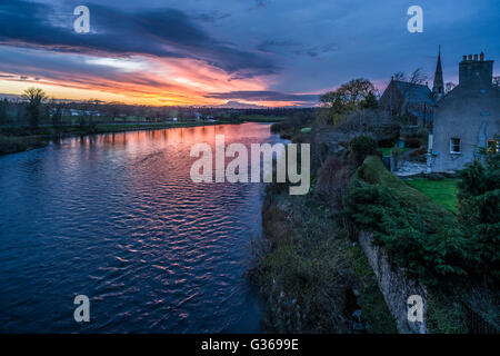 Evening light over the River Tweed at Kelso, Scotland.