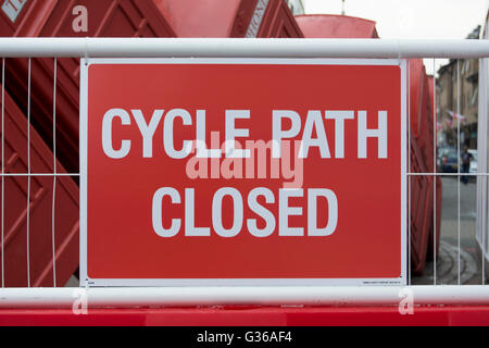 cycle path closed sign, kingston upon thames, surrey, england Stock Photo