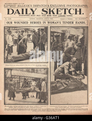 1916 Daily Sketch Wounded soldiers from the Somme Stock Photo