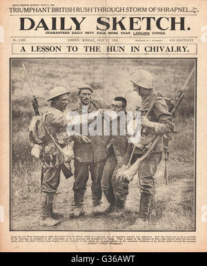 1916 Daily Sketch British soldiers help German wounded Stock Photo