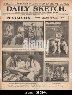 1916 Daily Sketch Wounded soldiers at children's hospital Stock Photo
