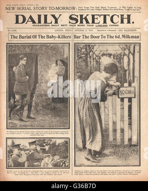 1916 Daily Sketch Funeral of zeppelin crew at Potters Bar Stock Photo