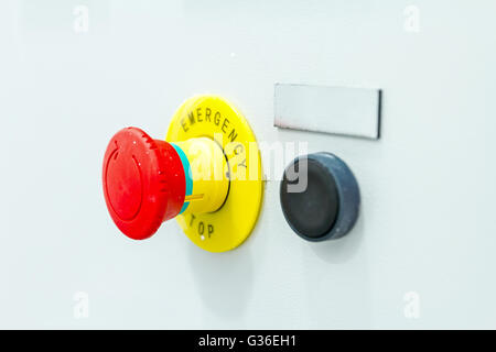 Emergency stop buttons must be obvious to see and simple to operate Stock Photo