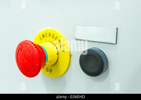 Emergency stop buttons must be obvious to see and simple to operate Stock Photo