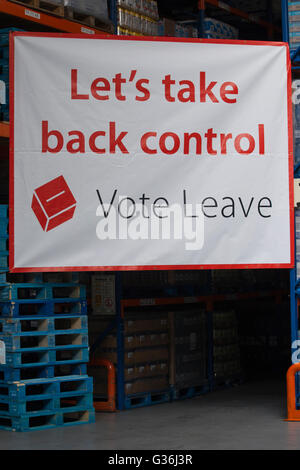 Vote Leave campaign event with Boris Johnson and Michael Gove speaking at soap manufacturer DCS Group in Stratford-upon-Avon, UK Stock Photo