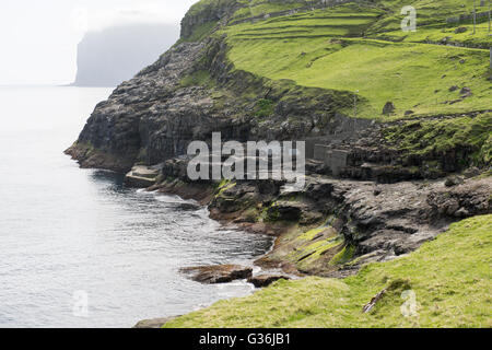 Harbor in the village Hattarvik on the Faroe Islands Stock Photo
