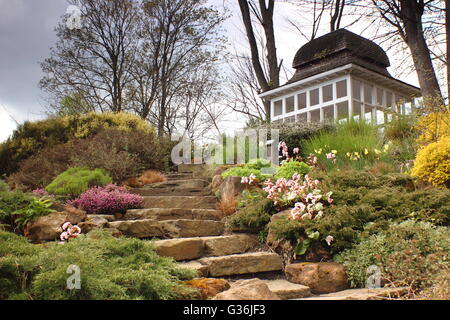 The Victorian Rock Garden at the University of Nottingham's Park Campus public gardens,Nottingham England UK EU - spring Stock Photo