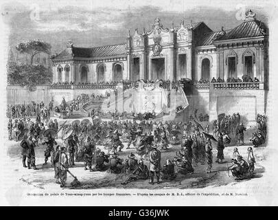 The British High Commissioner to China, Lord Elgin, ordering the destruction of the Summer Palace in Beijing (Peking), which was then carried out by French and British troops during the Second Opium War on 6th October 1860..         Date: 1860 Stock Photo