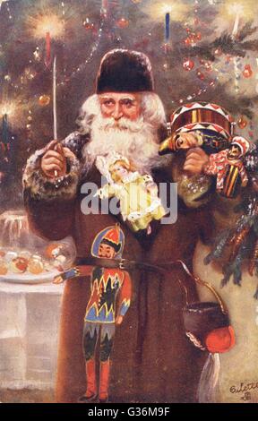 Father Christmas delivering Xmas presents Stock Photo