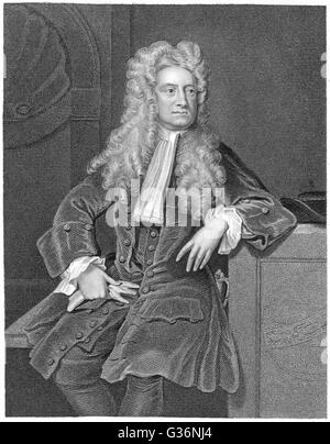 Sir Isaac Newton (1642-1727), English mathematician, physicist, astronomer, natural philosopher, alchemist, theologian and occultist.      Date: 1690s Stock Photo