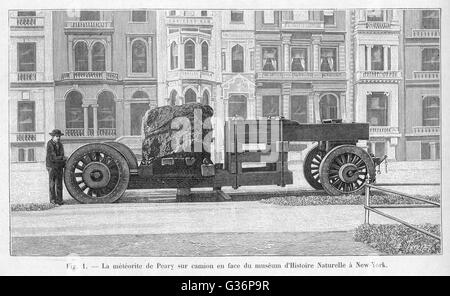 Transportation of a large iron meteorite found at Cape York, Greenland, by the American explorer Robert Edwin Peary, and taken for display purposes to the Museum of Natural History, New York.   (2 of 2)      Date: 1894 Stock Photo