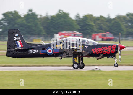 Royal Air Force (RAF) Short S-312 Tucano training aircraft ZF244 from the Tucano display team based at RAF Linton on Ouse. Stock Photo