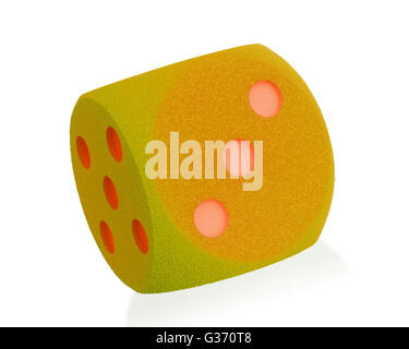 Large orange foam dice isolated on white set - 3 Stock Photo