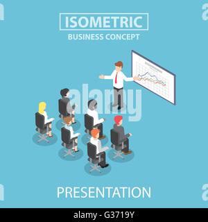 Businessman giving a presentation in a conference meeting, Flat 3d web isometric design, VECTOR, EPS10 Stock Vector