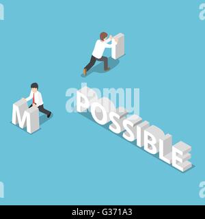 Isometric businessman change the word impossible to possible, VECTOR, EPS10 Stock Vector