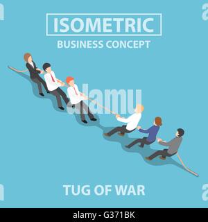 Business people playing tug of war, Competition concept, Flat 3d web isometric infographics design, VECTOR, EPS10 Stock Vector