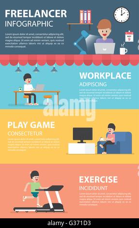 Freelance infographic design elements, Freelancer activity, VECTOR, EPS10 Stock Vector