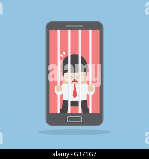 Businessman locked in smartphone, VECTOR, EPS10 Stock Vector