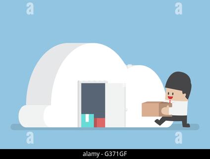 Businessman keep his stuff in cloudy shape room, VECTOR, EPS10 Stock Vector