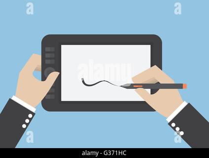 Businessman hands drawing on graphic tablet, VECTOR, EPS10 Stock Vector