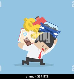 Businessman carrying house car and dollar sign, Debt concept, VECTOR, EPS10 Stock Vector