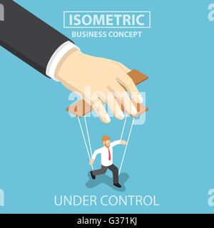 Businessman are under control like a puppet by big hand, Flat 3d web isometric infographics design, VECTOR, EPS10 Stock Vector