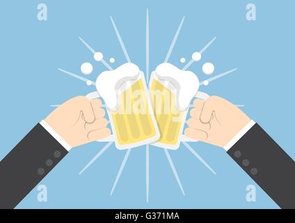 Two businessman hands toasting glasses of beer, success, partnership concept, VECTOR, EPS10 Stock Vector