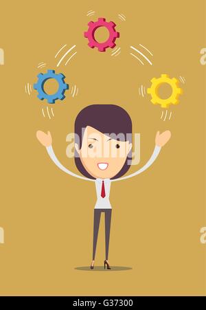 Women juggling with cog wheels. Stock Vector