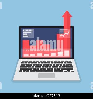 Laptop with business graph growth out from monitor, business growth and success, financial graph, business analyzing concept Stock Vector