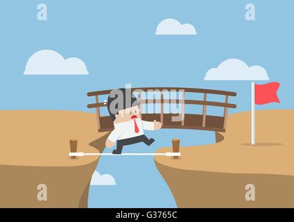 Businessman choose the shortest and dangerous way to target, high risk high return concept, VECTOR, EPS10 Stock Vector