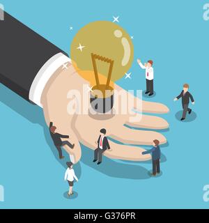 Isometric illuminated light bulb in businessman hand, VECTOR, EPS10 Stock Vector