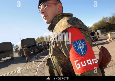 Eurocorps, European multinational army corps, German soldier on watch Stock Photo