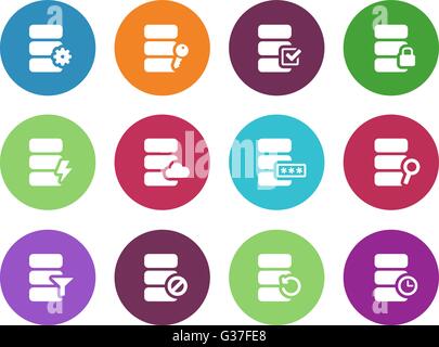 Database circle icons on white background. Stock Vector
