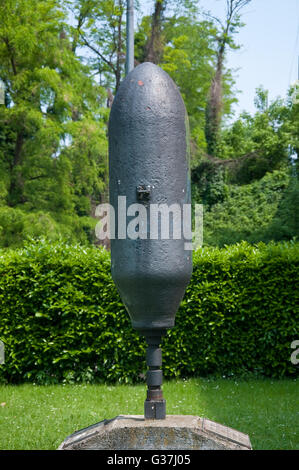unexploded bomb of World War II used as memorial Stock Photo