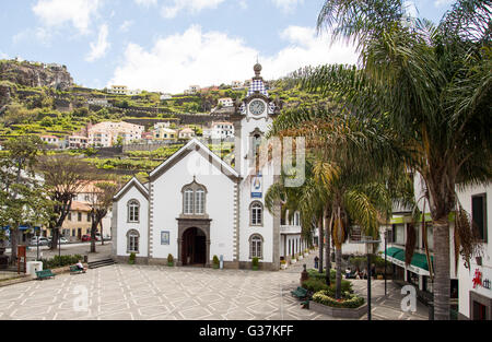 Church of Igreja de Sao Bento in the little village of Ribeira Brava on the island of Madeira with its small cobble streets Stock Photo