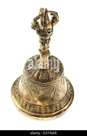 a bronze buddhist hand bell isolated over a white background Stock Photo