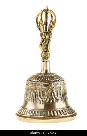a bronze buddhist hand bell isolated over a white background Stock Photo