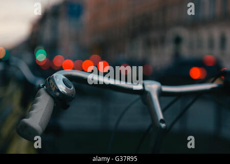 the bike stands on city street Stock Photo