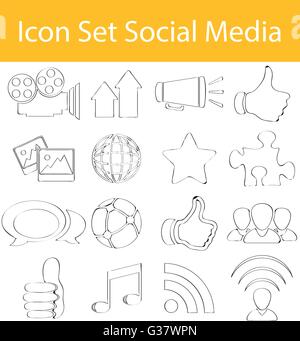 Drawn Doodle Lined Icon Set Social Media with 16 icons for the creative use in graphic design Stock Vector
