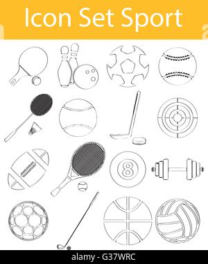 Drawn Doodle Lined Icon Set Sport with 16 icons for the creative use in graphic design Stock Vector