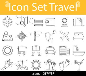 Drawn Doodle Lined Icon Set Travel with 24 icons for the creative use in graphic design Stock Vector