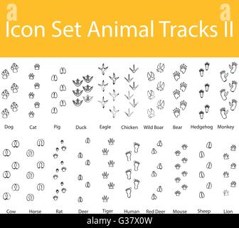 Drawn Doodle Lined Icon Set Animal Tracks II with 20 icons for the creative use in graphic design Stock Vector
