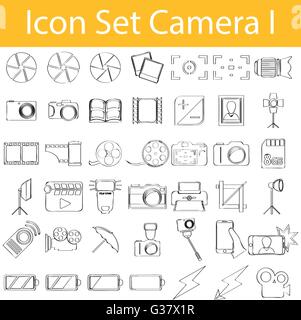Drawn Doodle Lined Icon Set Camera I with 42 icons for the creative use in graphic design Stock Vector