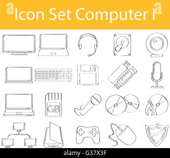 Drawn Doodle Lined Icon Set Computer I with 20 icons for the creative use in graphic design Stock Vector