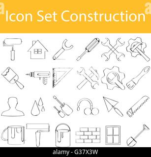 Drawn Doodle Lined Icon Set Construction I with 24 icons for the creative use in graphic design Stock Vector
